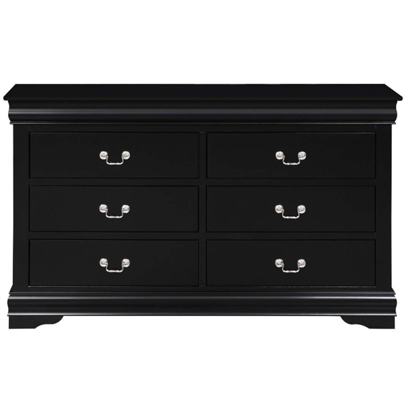 Commode 6 tiroirs Louis Philippe, finition noire, Noir