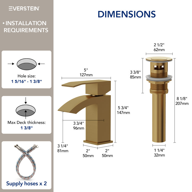 Single Hole Bathroom Faucet, Single Handle Sink Faucet with Drain Assembly, Brushed Gold