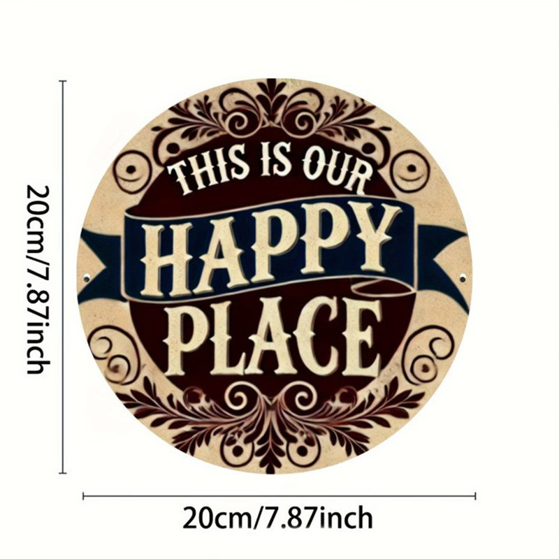Plaque de fer pour cour suspendue à l'extérieur «Happy World» en métal, H 12,2 po x l 8,66 po x P 0,39 po
