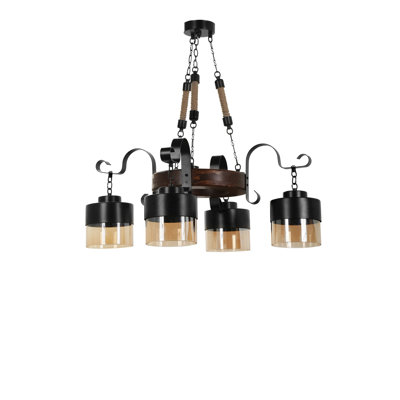 Lustre unique à 4 lumières avec accents en fer forgé Zeno