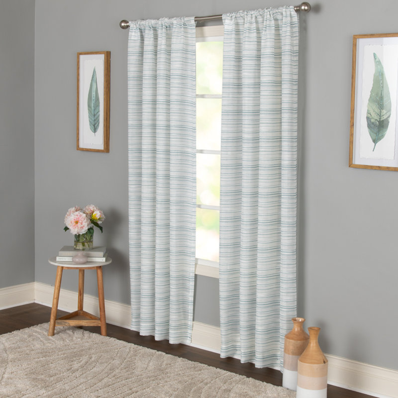 Cemya 100% Polyester Light Filtering Horizontal Stripped Curtain Panel with Rod Pocket Top , Teal, 52" W x 63" L