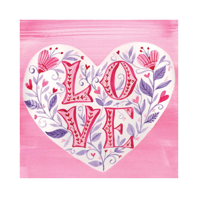 Hearts Flowers by Amanda Mcgee - Painting on Canvas, Wrapped Canvas, 30.48cm H x 30.48cm W x 1.91cm D