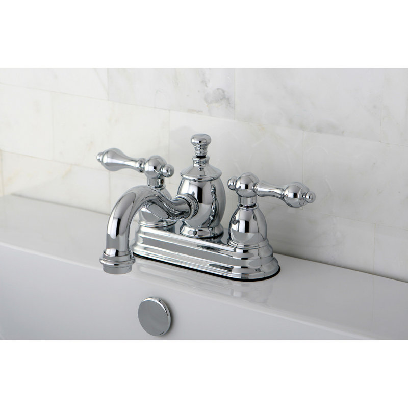 Kingston Brass English Country Two-Handle 3-Hole Deck Mount 4" Centerset Bathroom Faucet with Brass Pop-Up, Polished Chrome