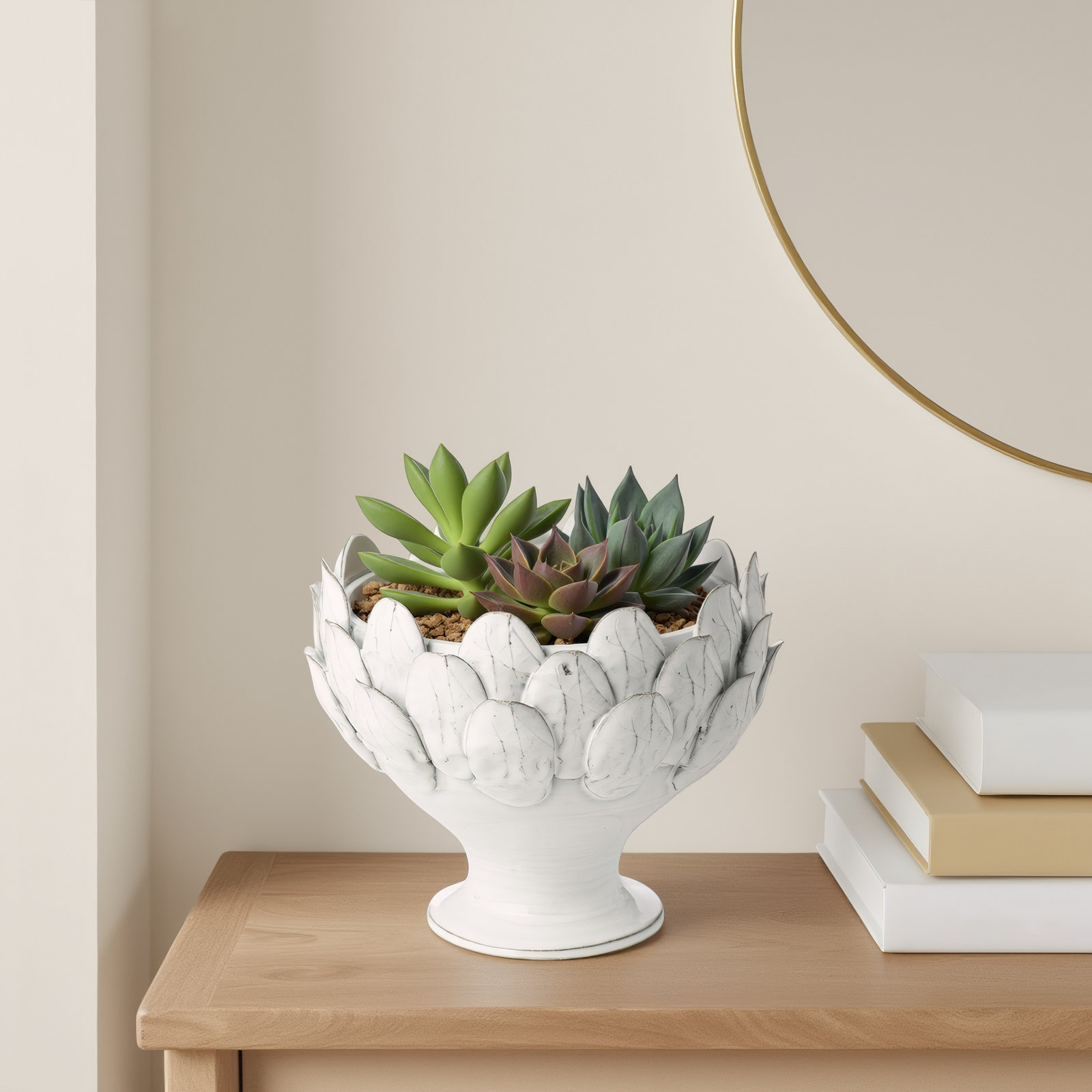 Gathered Garden Ceramic Statue Planter, White, 9" H x 10" W x 10" D