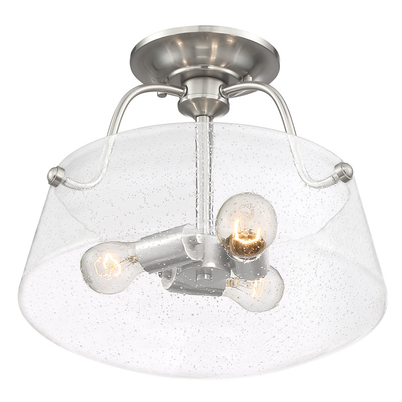 Plafonnier semi-encastré 3 lumières 14,5 po Claribel, Nickel brossé