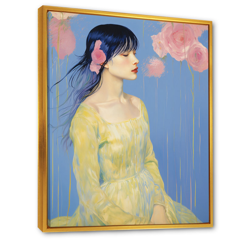 «Elegant Pasian Lady Blossoming Pink Roses», reproduction sur toile, H 20 po x l 12 po x P 1 po, Cadre flottant doré
