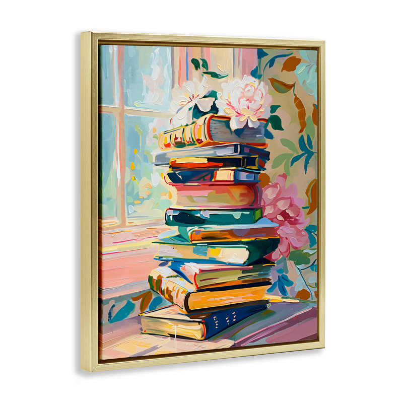 Vivid Bookstack par Window Floating Frame, conception par Arlington Prints, H 21 po x l 17 po, Cadre flottant métallique doré