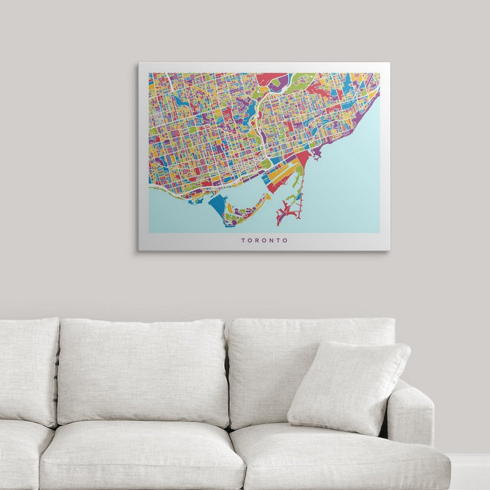 Francy «Toronto Street Map» par Abarca, impression, H 27 po x l 36 po x P 1,5 po, Toile