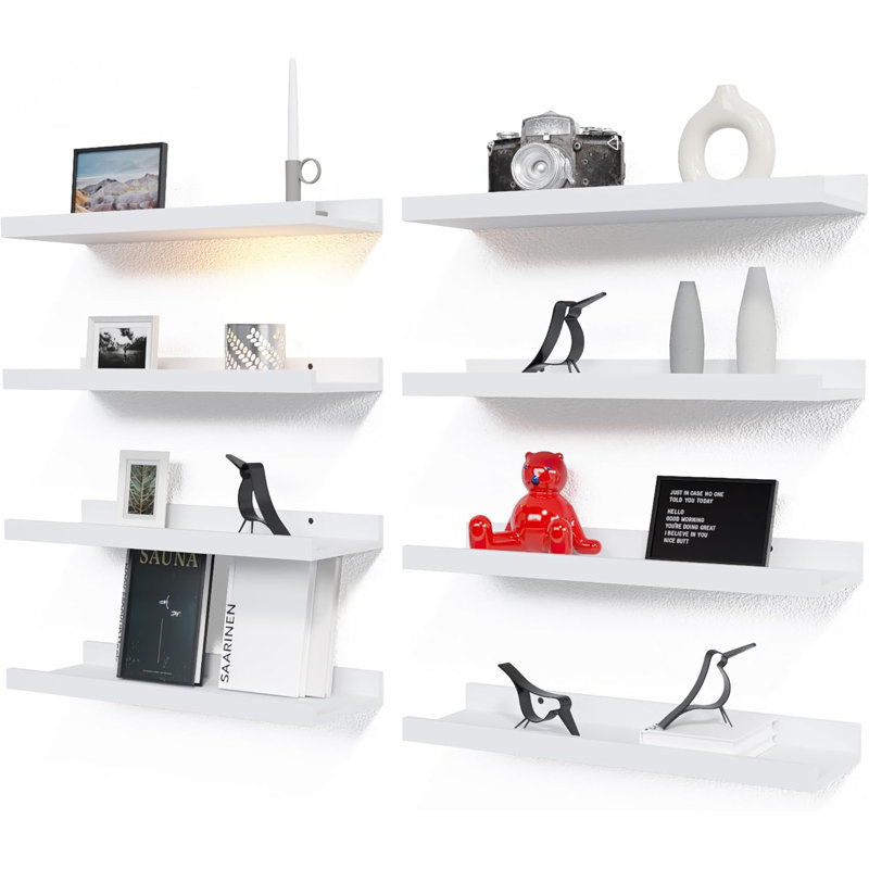 Floating Wall Mounted Shelves Set Of 8, Modern Display Shelves With Lip For Secure Storage, Hanging Book Shelves For Nursery, Bedroom, Bathroom, Kitchen, Living Room Wall Decor