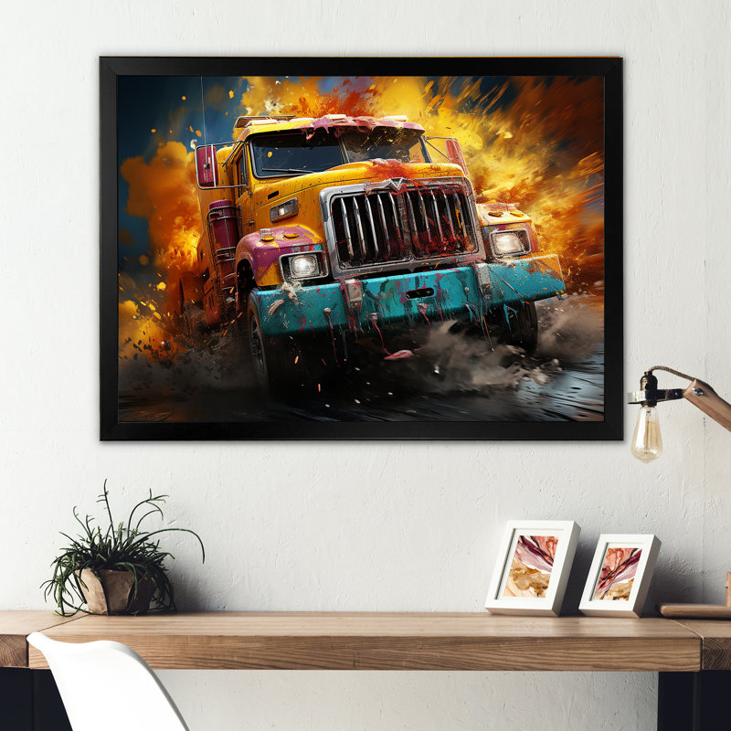 «Expressionist Monster Truck Fury II» sur toile, Cadre simple noir, H 30 po x l 40 po x P 1,5 po