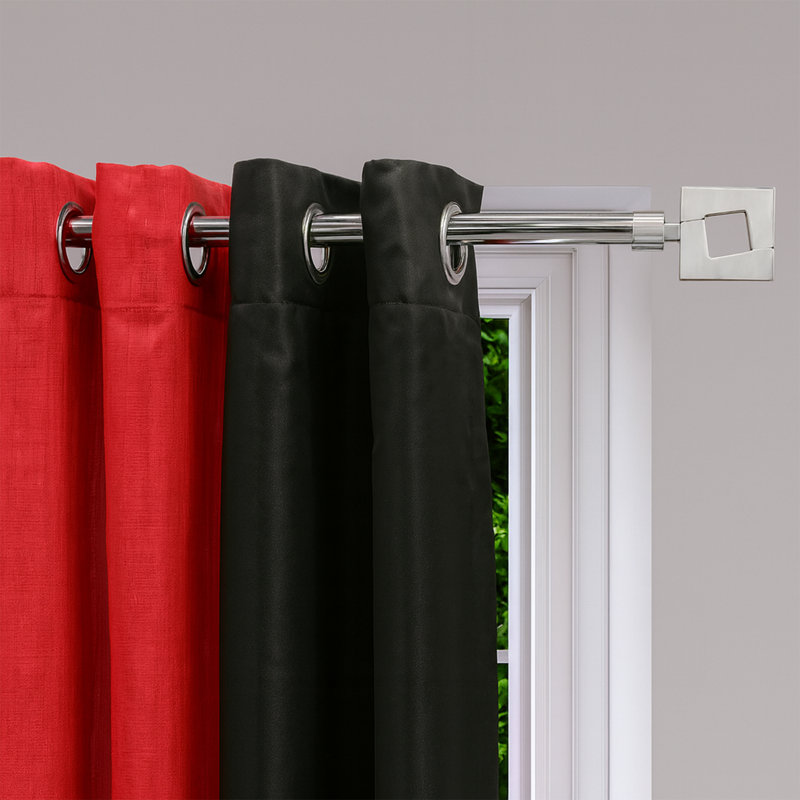 Studio Adjustable Single Curtain Rod with Geometric Finials (50-82 inches), Graphite