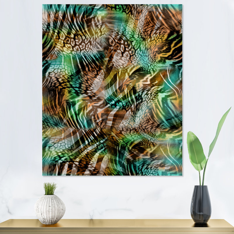 Motif léopard avec une touche de vert IV - Peinture, H 40 po x l 30 po x P 1,5 po, Toile tendue
