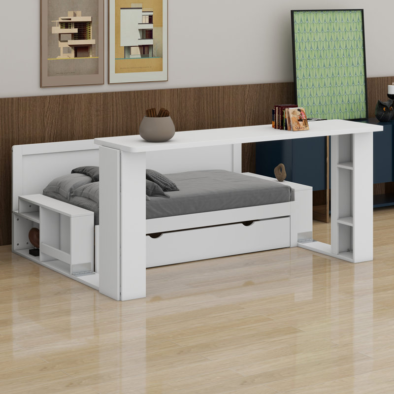 Lit de jour avec bureau amovible, Blanc