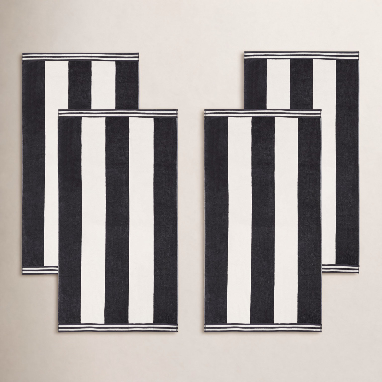 Oversized Cabana Striped Cotton Beach Towels, Charcoal, 4