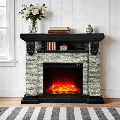 45" Faux‑Stone Freestanding Electric Fireplace with Mantel