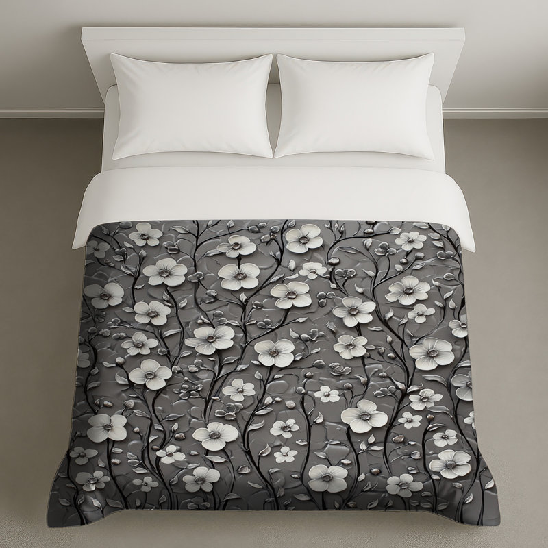 White Floral Embossed Pattern Duvet Covers, Twin