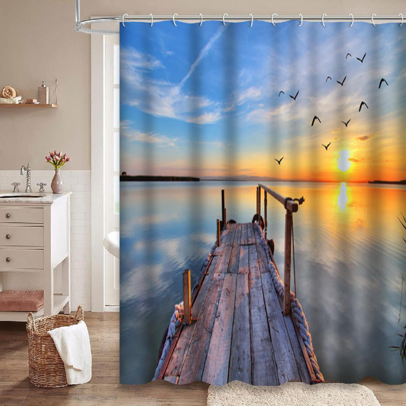 Rideau de douche avec 12 crochets Sunrise, L 72 po x l 78 po