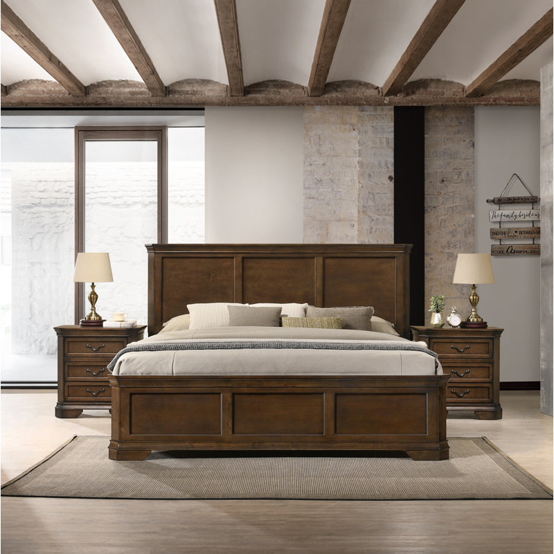 Ailany 3 Piece Bedroom Set, King, Antique Walnut, 3pieces:Bed, 2Nightstand