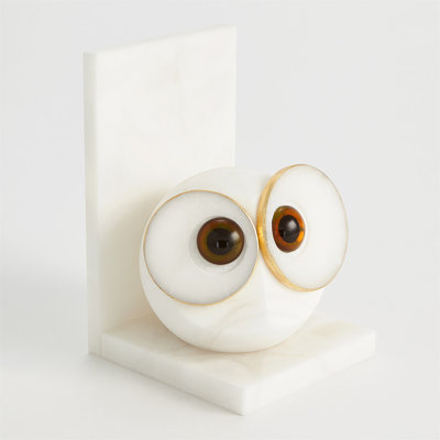 Paire de serre-livres albâtre Big Eyed Owl-Lg