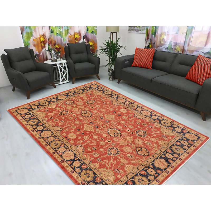 Tapis bleu / rouille en laine noué à la main 7 pi 9 po x 10 pi 1 po Abbigail Southwestern