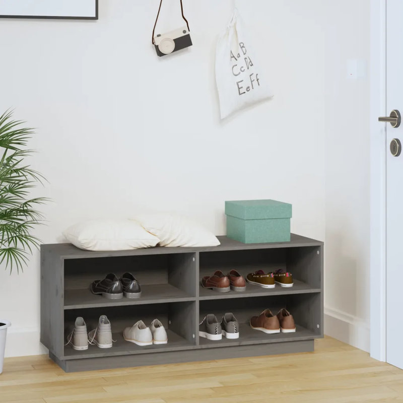 12 Pair Solid Wood Shoe Rack, Grey
