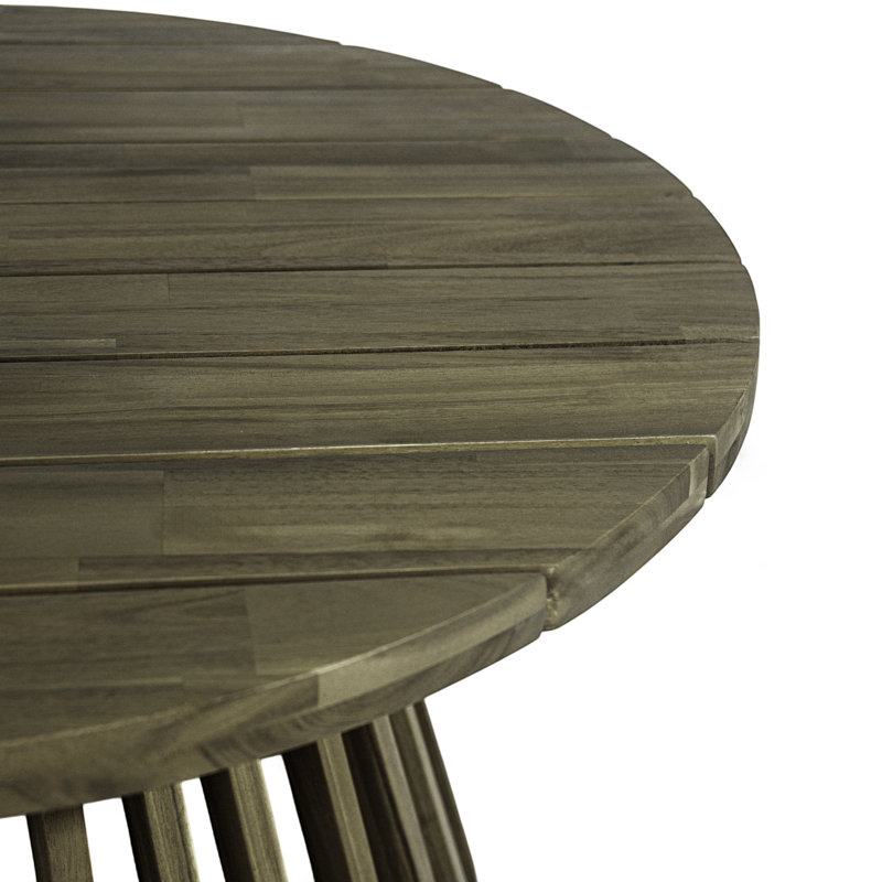 Wood Round Coffee Table With Grey Finish, 31.21 Dimensions, Ideal For Courtyard Outdoor Patio, Hardwood, 1.1 - Inch Tabletop Thickness