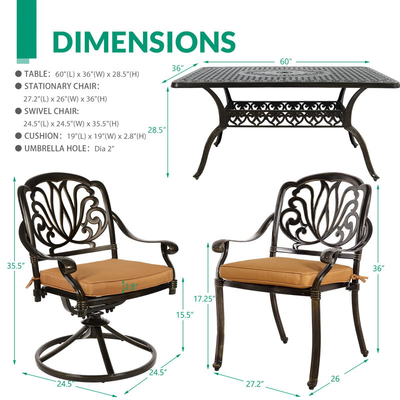 Lenoir 6 - Person Patio Dining Set with Rectangular Table , Cushions Included