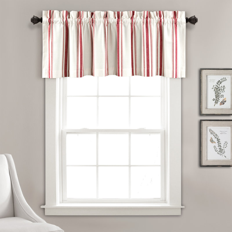 Red and White Striped Cotton Rod Pocket Window Valance