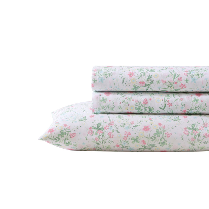 Laura Ashley Kids Cozy Printed Sheet Sets, Twin XL Sheet Set with 1 Pillowcase, Posey Dance Pink