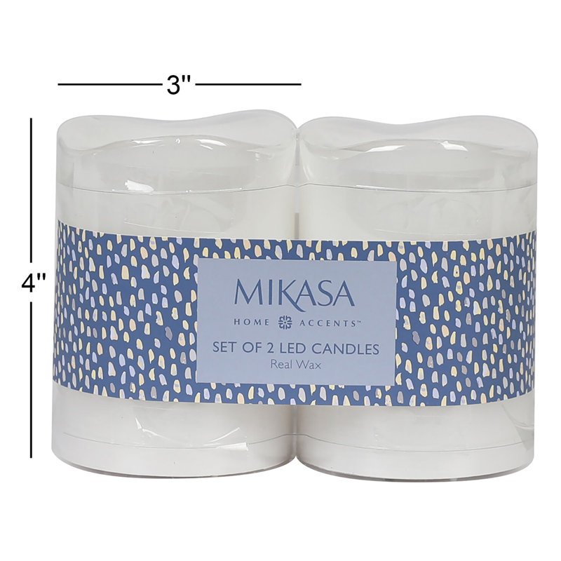 Mikasa Wavy Top LED Unscented Wax Flickering LED Pillar Candles