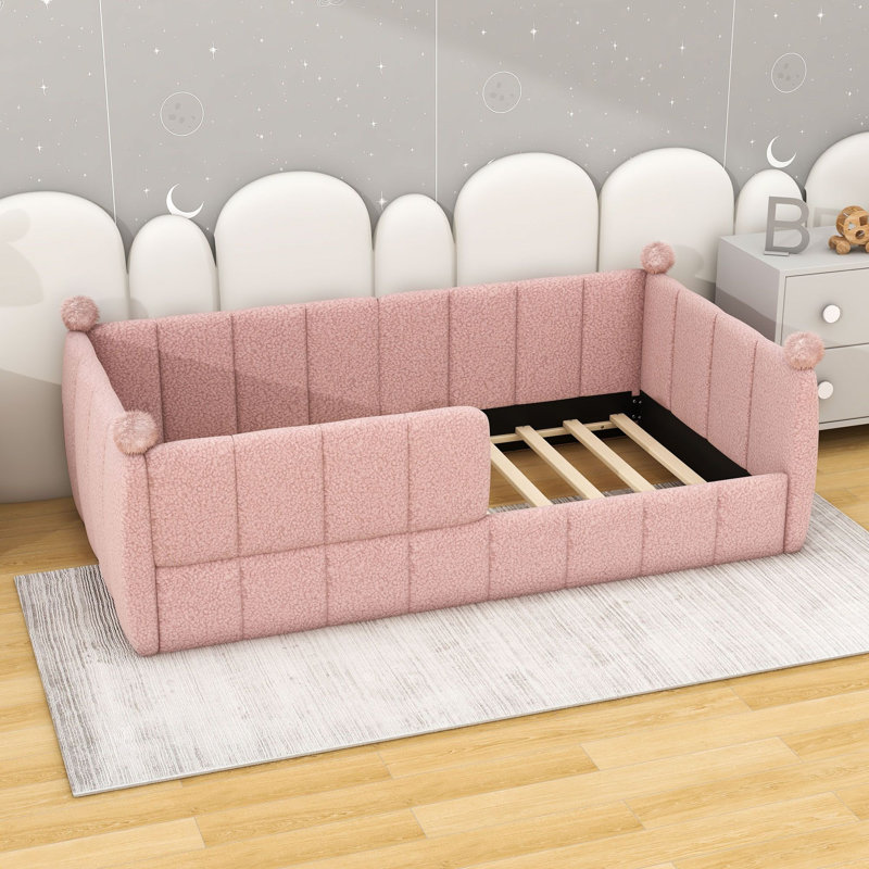 Lit tapissier de plancher avec rails entourant, Twin, Pink