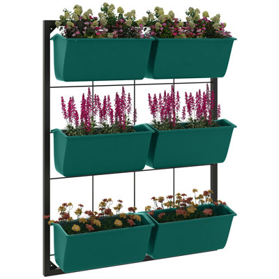 3-Tier Wall Planter With 6 Pots For Indoor And Outdoor Use, Hanging Plant Holder, Self Draining Wall Mounted Planter For Vegetables, Flowers, Herbs