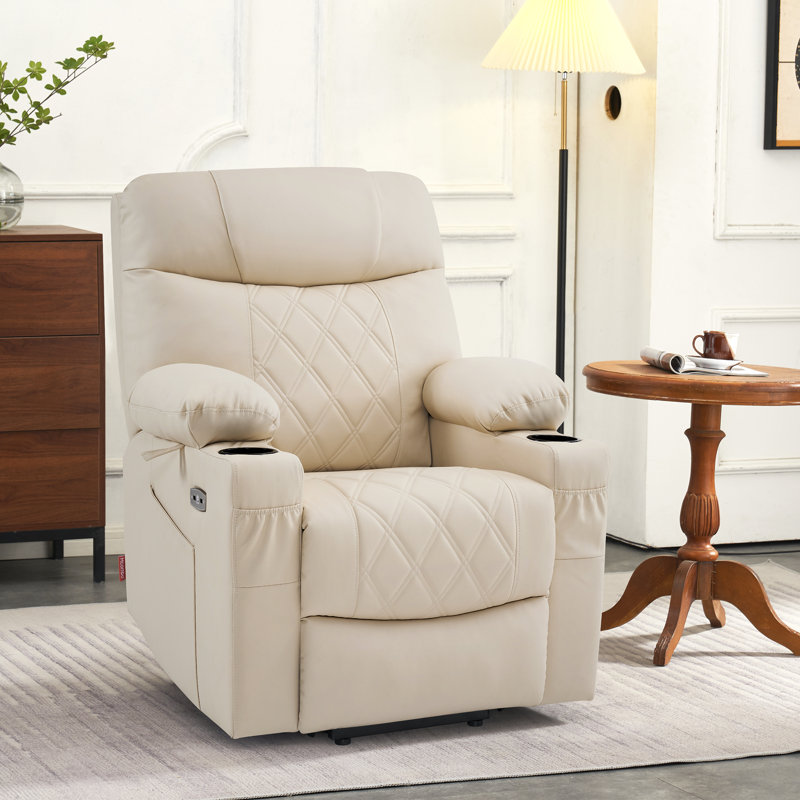 Fauteuil inclinable électrique de petite taille avec massage, double chauffage, appui-tête réglable, similicuir