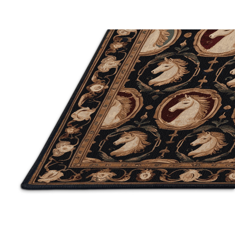 Tapis noir français lavable à la machine, Rectangle 7 pi x 9 pi