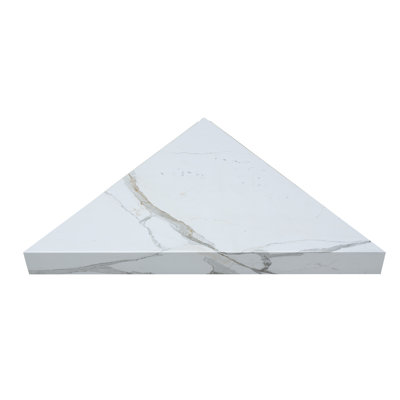 Palisade Vinyl Waterproof Corner Shower Bench in Carrara Marble/Urban Glacier