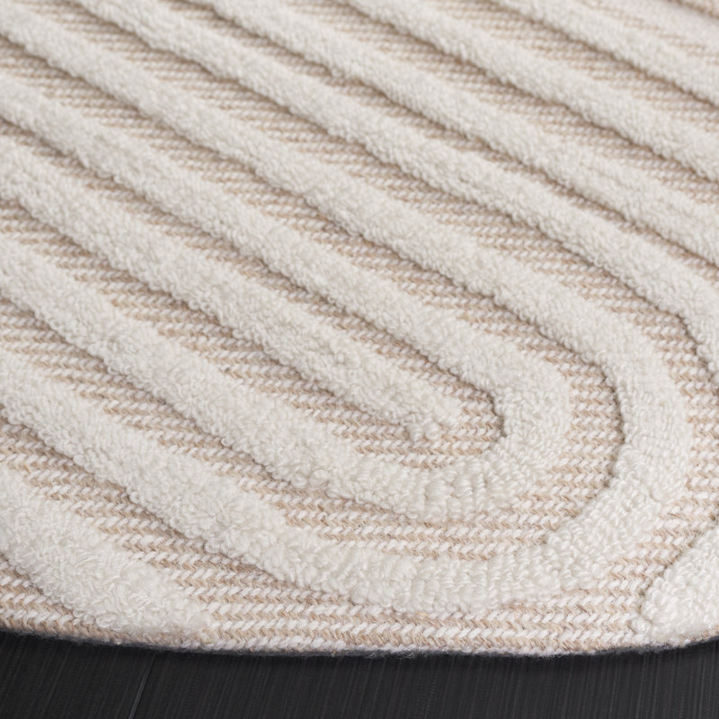 Tapis beige en laine / polyester touffeté à la main Neppur, Rond 6 pi