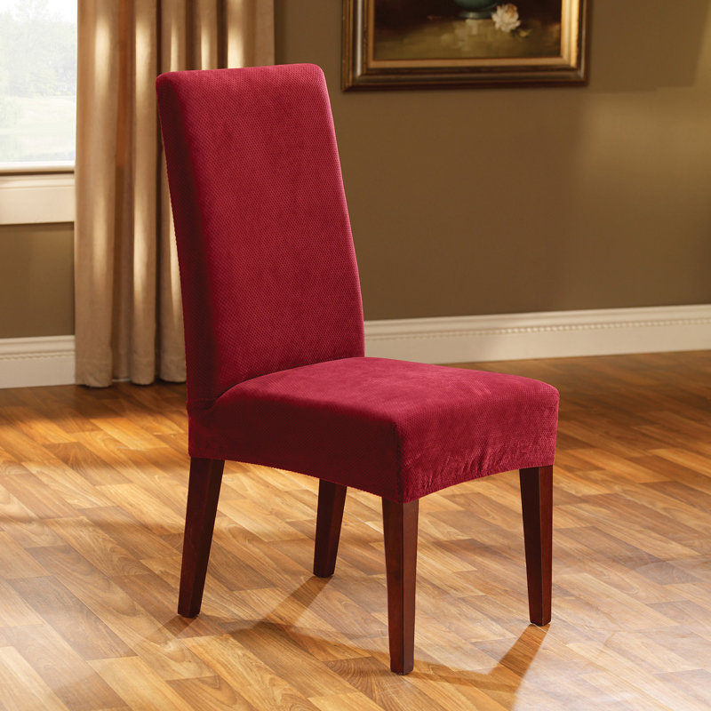 Stretch Pique Box Cushion Dining Chair Slipcover, Garnet