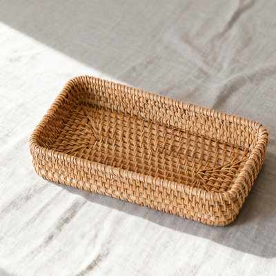 Petit plateau de service de Noël en rotin de 8,2 x 4,3 pouces, plateau décoratif en osier tissé à la main pour les clés de parfum de bijoux, plateau de bibelots Boho Farmhouse pour la table basse, entrée