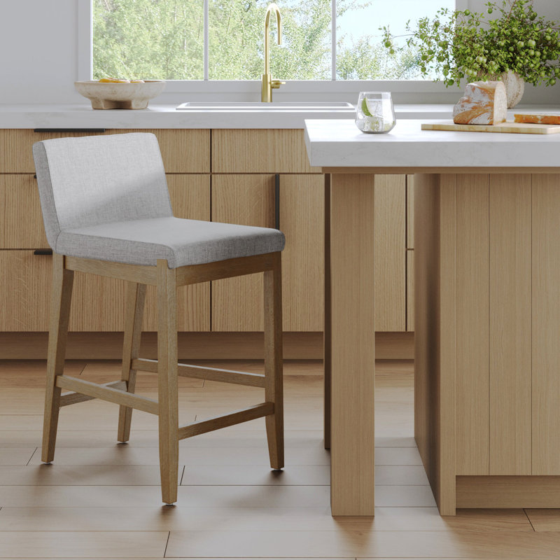  Tabouret de comptoir exposé avec pieds en bois massif, Counter Stool (24.6” Seat Height), 1, Gris clair / acajou