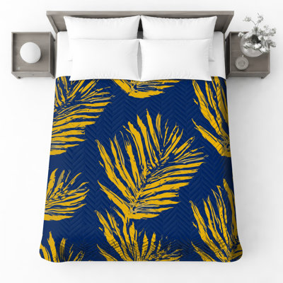 Yellow Palm Leaves Quilted Bedspread All Sizes