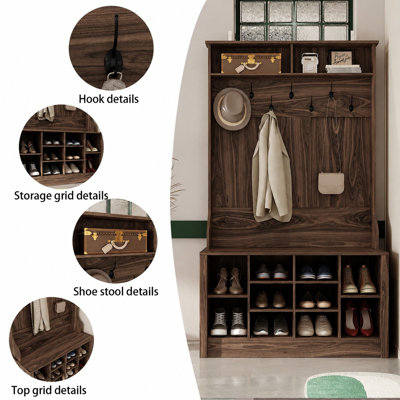Sude 39.4" W Wood Hall Tree