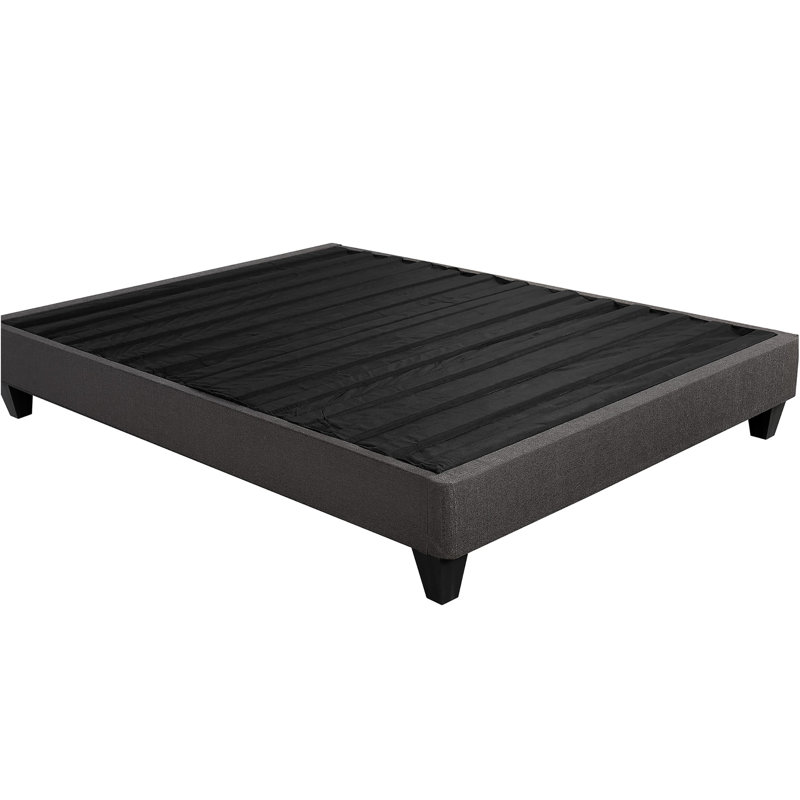 King Platform Bed Frame Upholstered In Dark Grey, Suitable For Modern Bedroom Aesthetic Grey Fabric, Simple Design