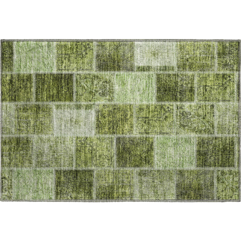 Premium Machine Washable Prisco Olive Rug, Rectangle 1'8" x 2'6"