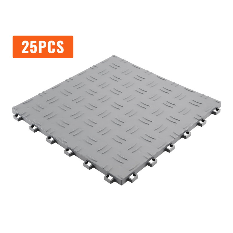 Silver Interlocking Garage Floor Protection Tiles, 12 x 12 in, Pack of 25