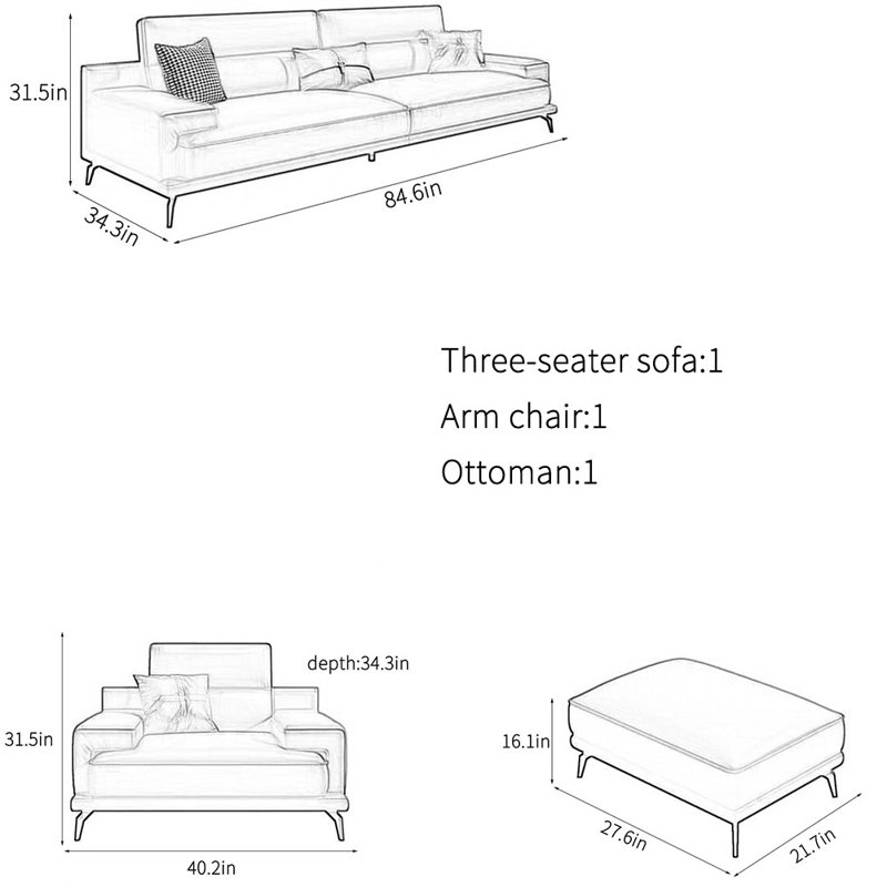 Italian modern comfortable office sofa set