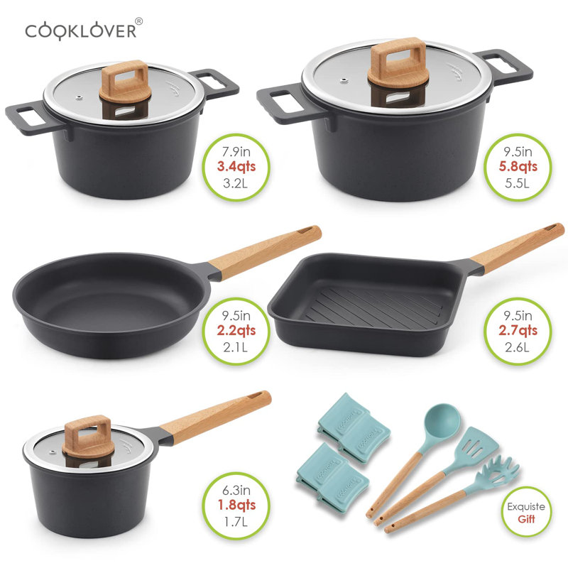 13 - Piece Non-Stick Aluminum Cookware Set, Gray