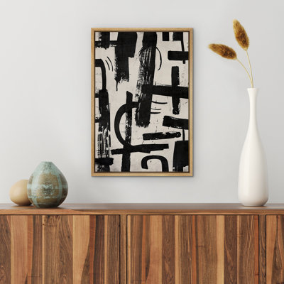 Black And White Paint Strokes Abstract Artwork Framed Bedroom Wall Decorations Canvas Print