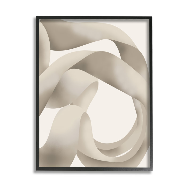 "Contemporary White Swirling Shape" encadré sur bois par Lil 'Rue, impression, Giclée encadrée noir minuit
