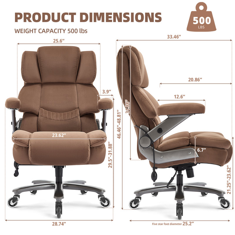 Wayfair Nagib Big And Tall Fabric Ergonomic Office Chair With Adjustable Armrest And Lumbar Support, Brown