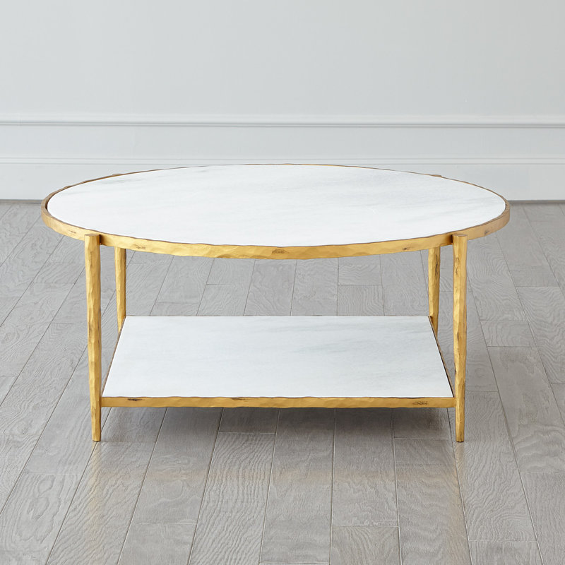Circle/Square Cocktail Table, White, Gold